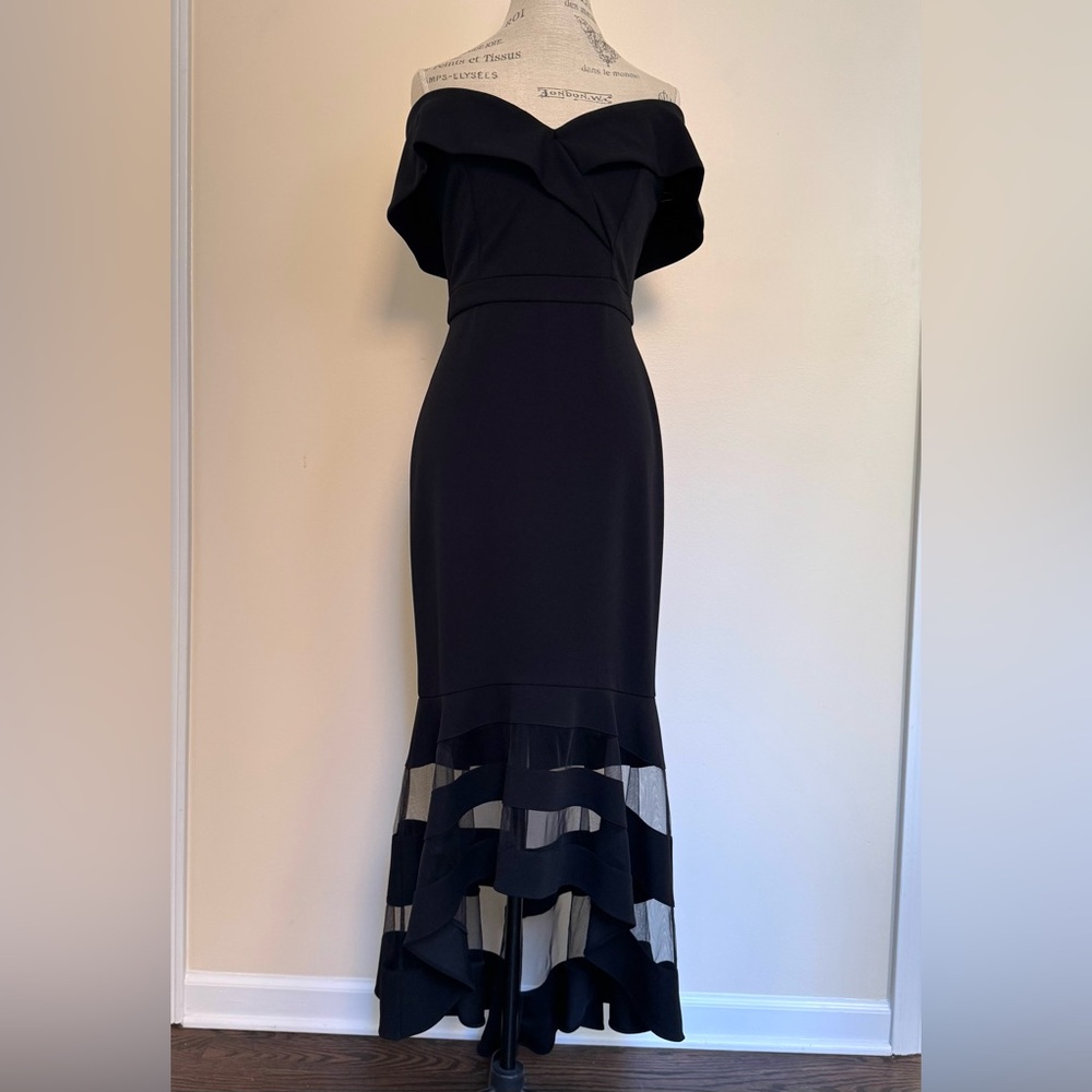 Joseph Ribkoff Black Off-Shoulder Sheer Panel Dress NWT